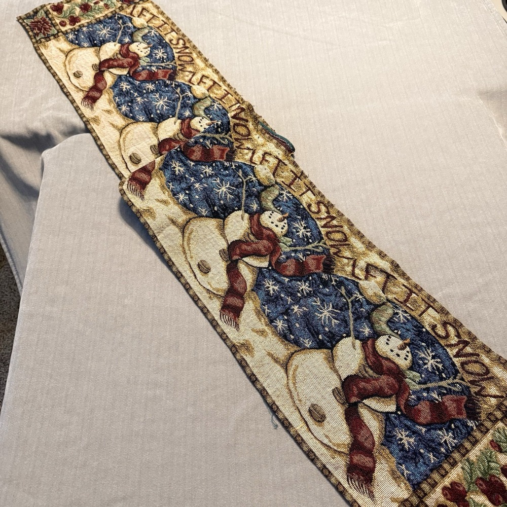 Christmas Snowman Tapestry Table Runner 68x12 Let It Snow Woven Holiday Decor
